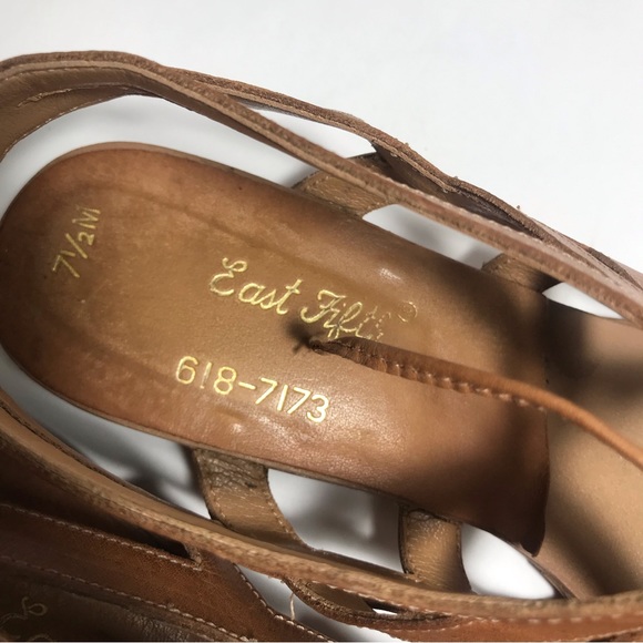 Vintage East Fifth Brown Low Wedge Gladiator Strappy Sandals Siz 7 1/2 - Picture 10 of 13
